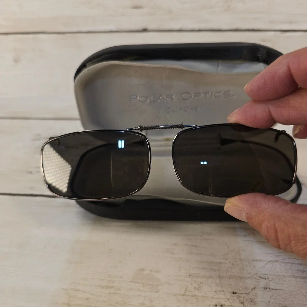 Polar Optics Clip On Sunglasses Polarized‎ Dark Tint Rectangular with Case